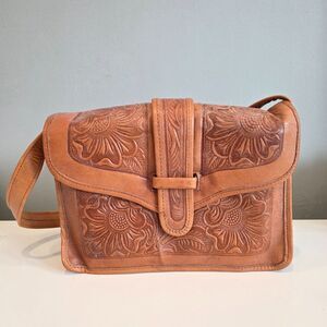 Vintage Tooled Leather Shoulder Bag Medium Cowgirl Western Festival Boho Hippie